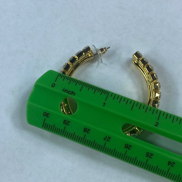 Gold Tone Hoop Rhinestone Pierced Post Earrings Women Sparkle Shine Dress Up - Picture 7 of 16